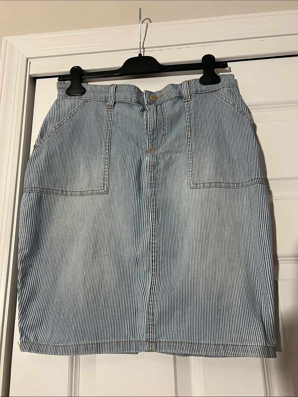 Lee Light Blue and White Striped Denim Pencil Skirt
